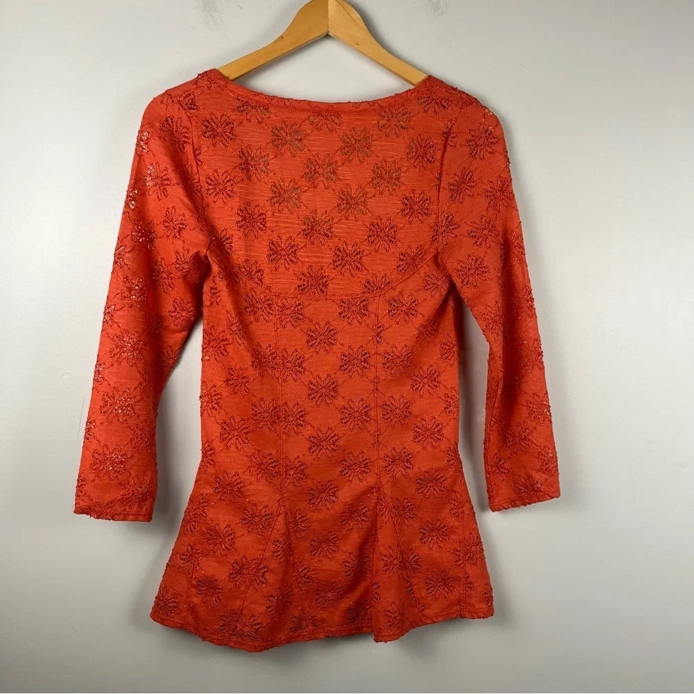 Free People Lace Peplum Daisy Pointelle Persimmon Unlined Top Size medium